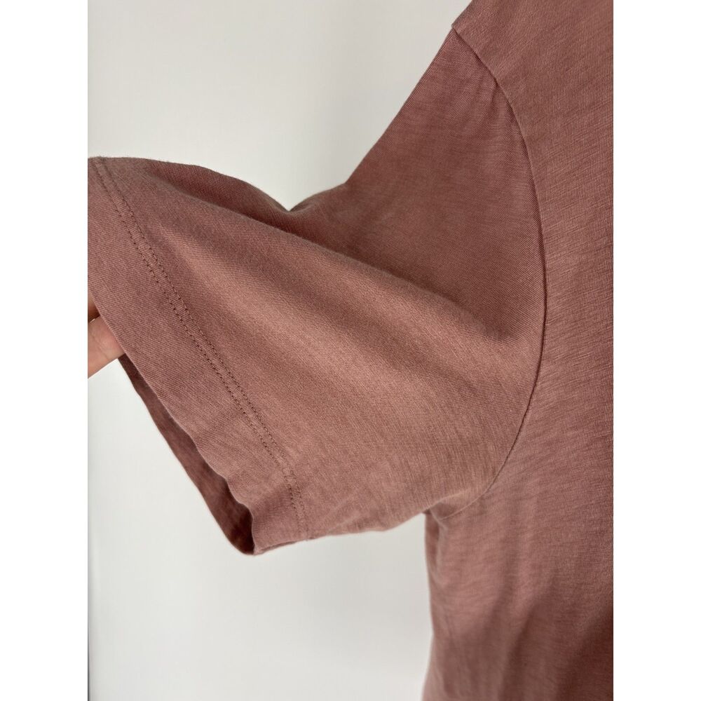 Theory Taupe Brown Textured Short SleeveTee | Minimalist Luxury Basic Top - Picture 2 of 3